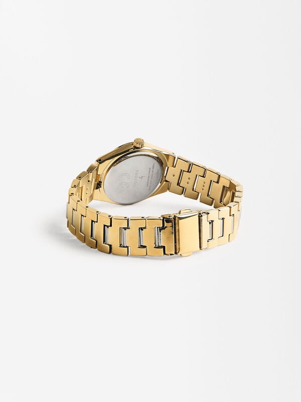 Golden watch with stainless steel bracelet