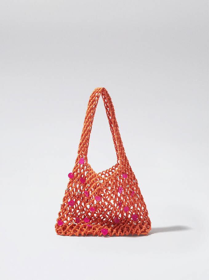 Mesh Bag With Shells And Strass, Orange, hi-res