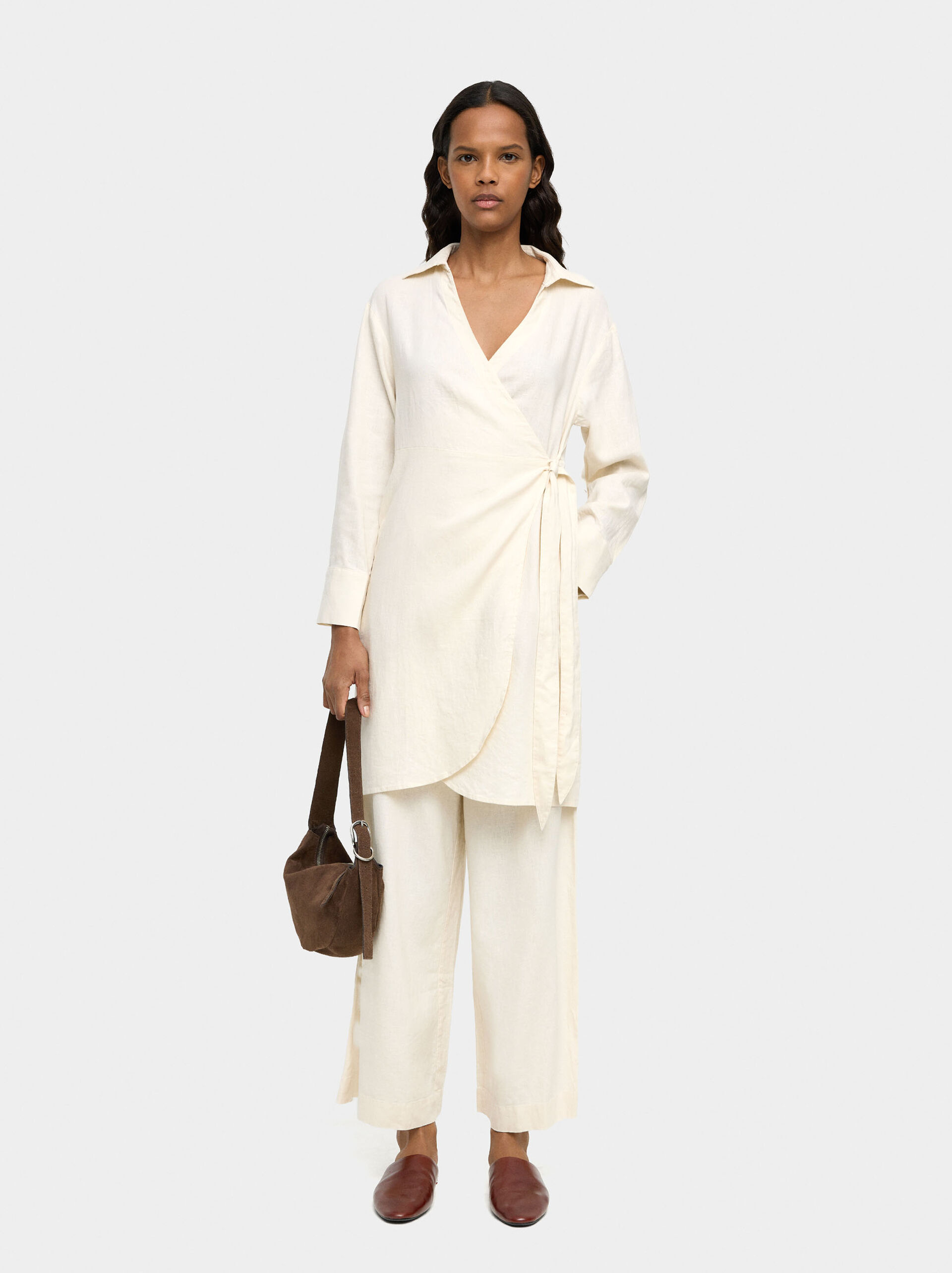 Wrap dress with linen image number 0.0