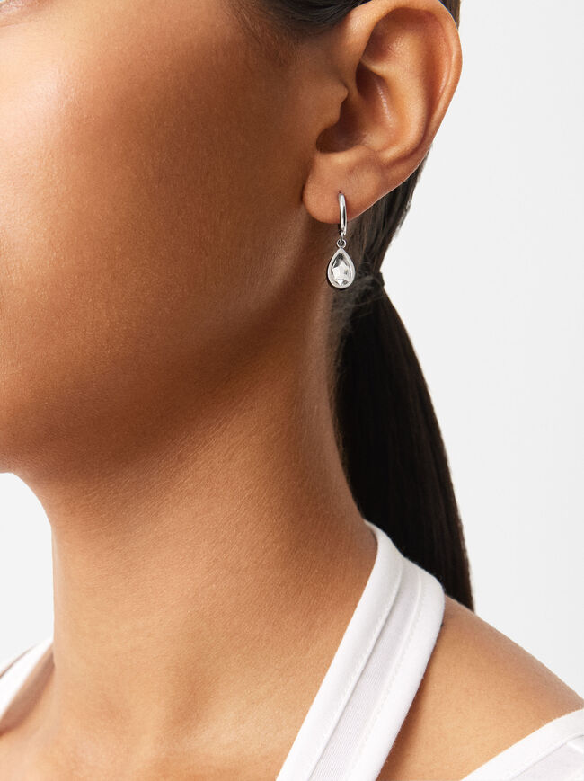 Stainless Steel Hoop Earrings With Crystals image number 1.0