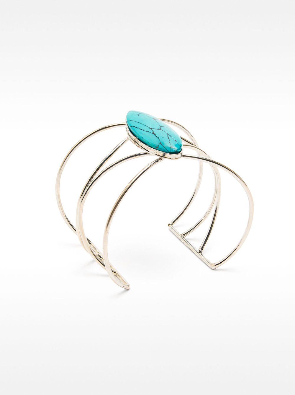 Thin open bracelet with oval stone
