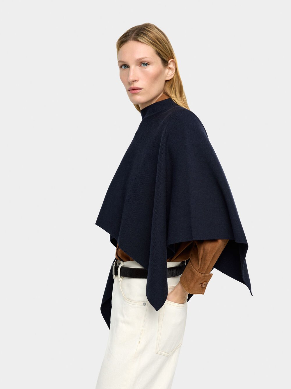 Asymmetric knit poncho