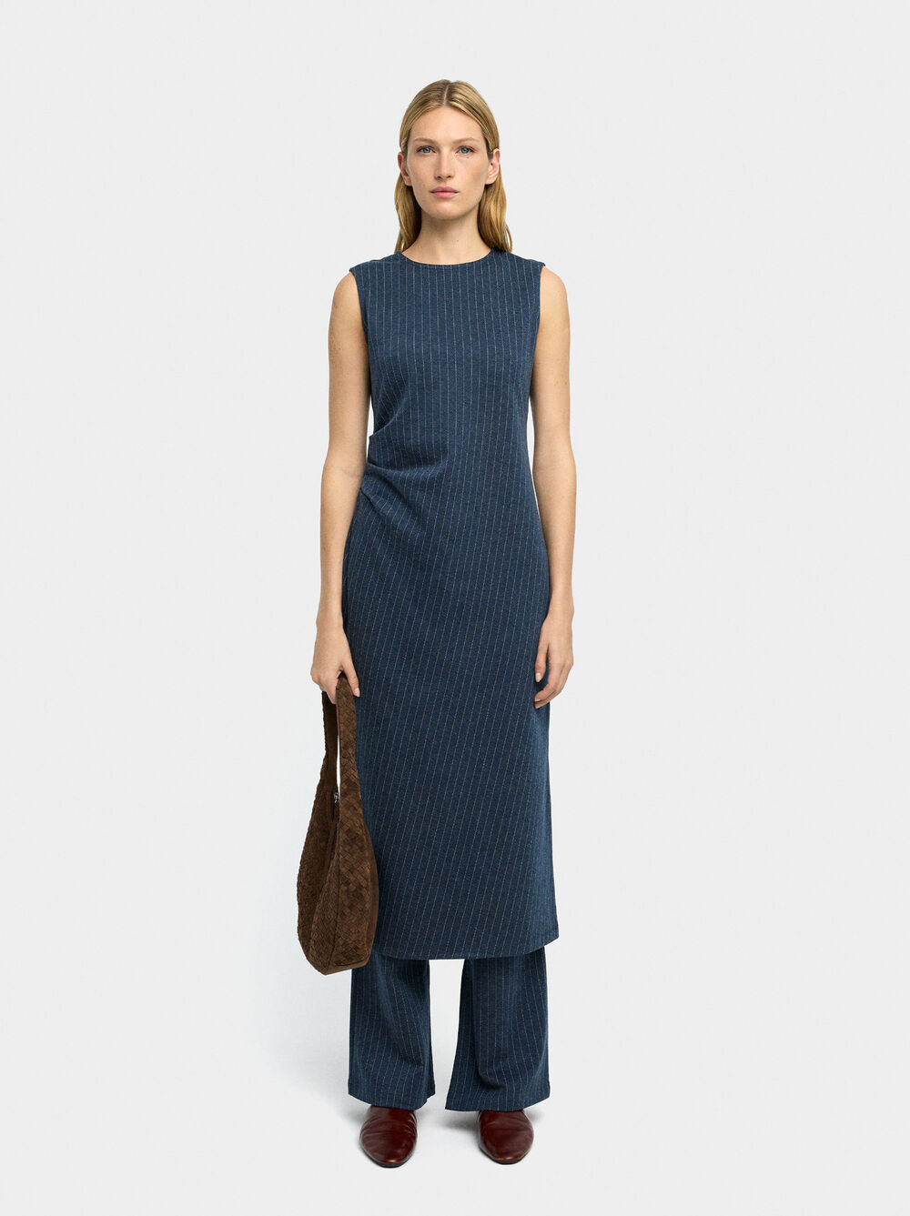 Midi dress with pinstripe