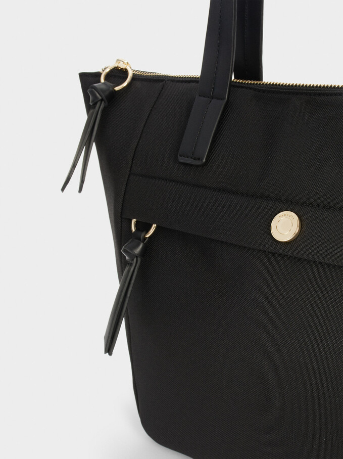 Nylon Shopper Bag Made From Recycled Materials, Black, hi-res