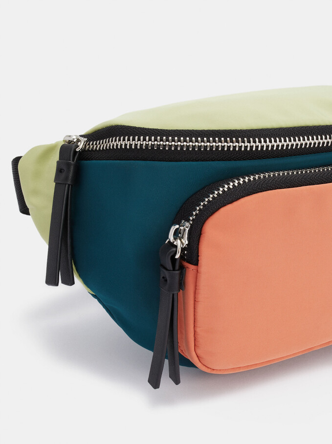 Nylon Belt Bag With Outer Pocket, Green, hi-res