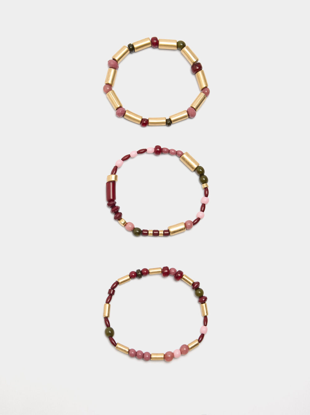 Set of elastic bracelets with stone-effect beads