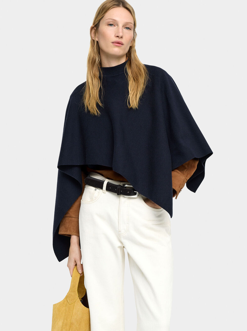 Asymmetric knit poncho