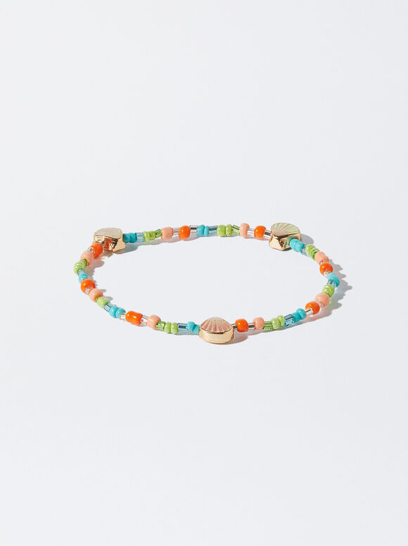 Elastic Bracelet With Shell, Multicolor, hi-res