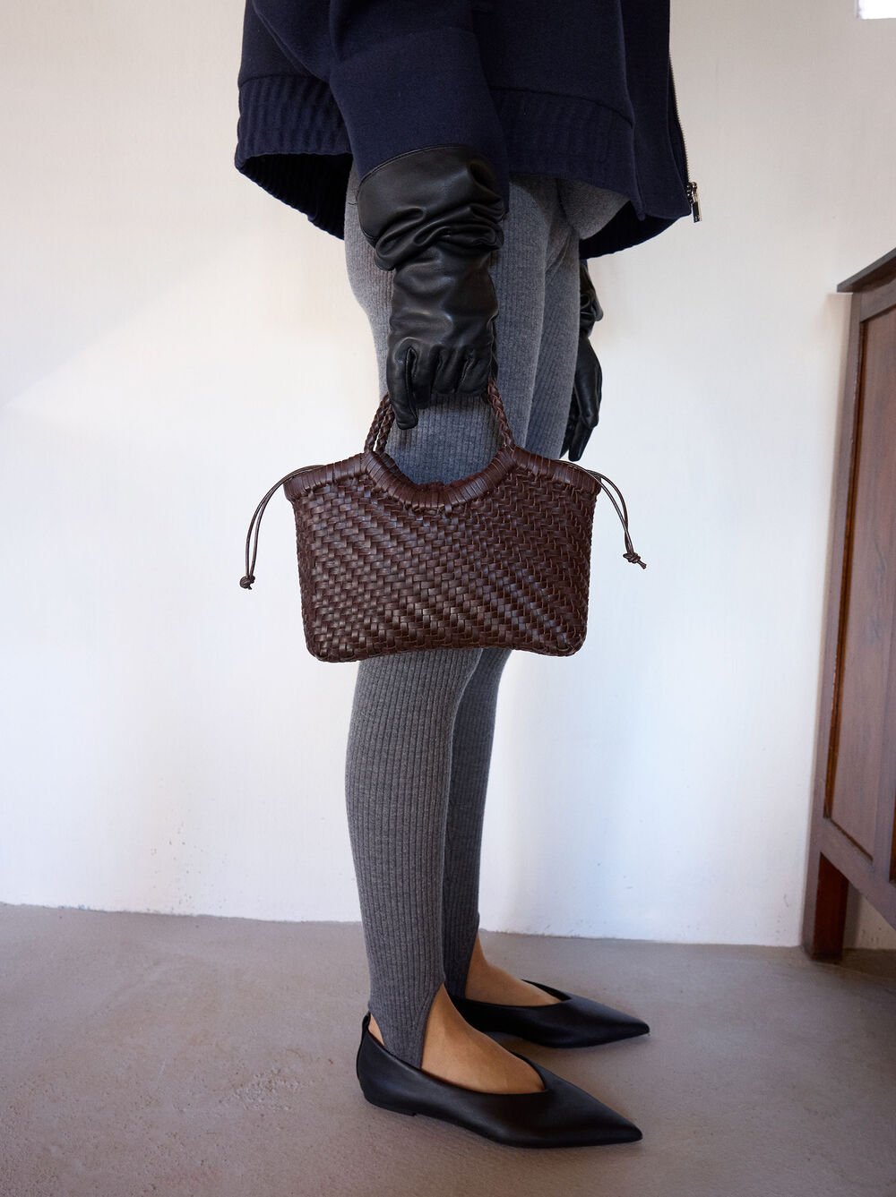 Sac cabas en cuir tressé