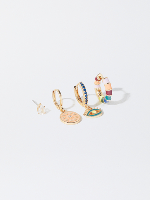 Set Of Earrings With Cubic Zirconia, Multicolor, hi-res
