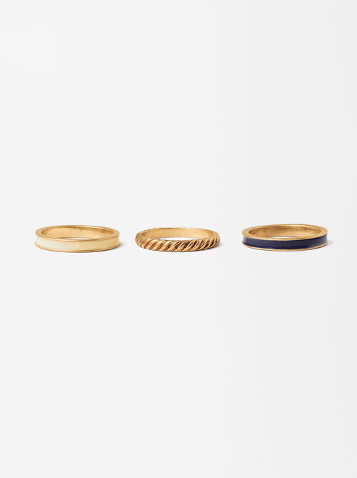 Set Of Enamel Gold Rings