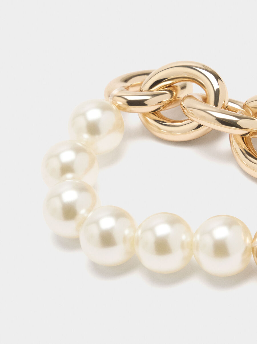 Elastic bracelet of links with pearls