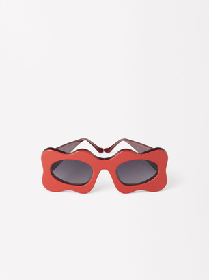 Square Acetate Sunglasses, Red, hi-res