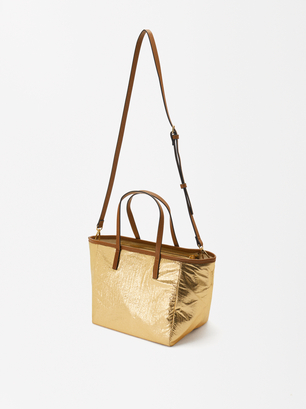 Metallic Shopper Bag M, Golden, hi-res