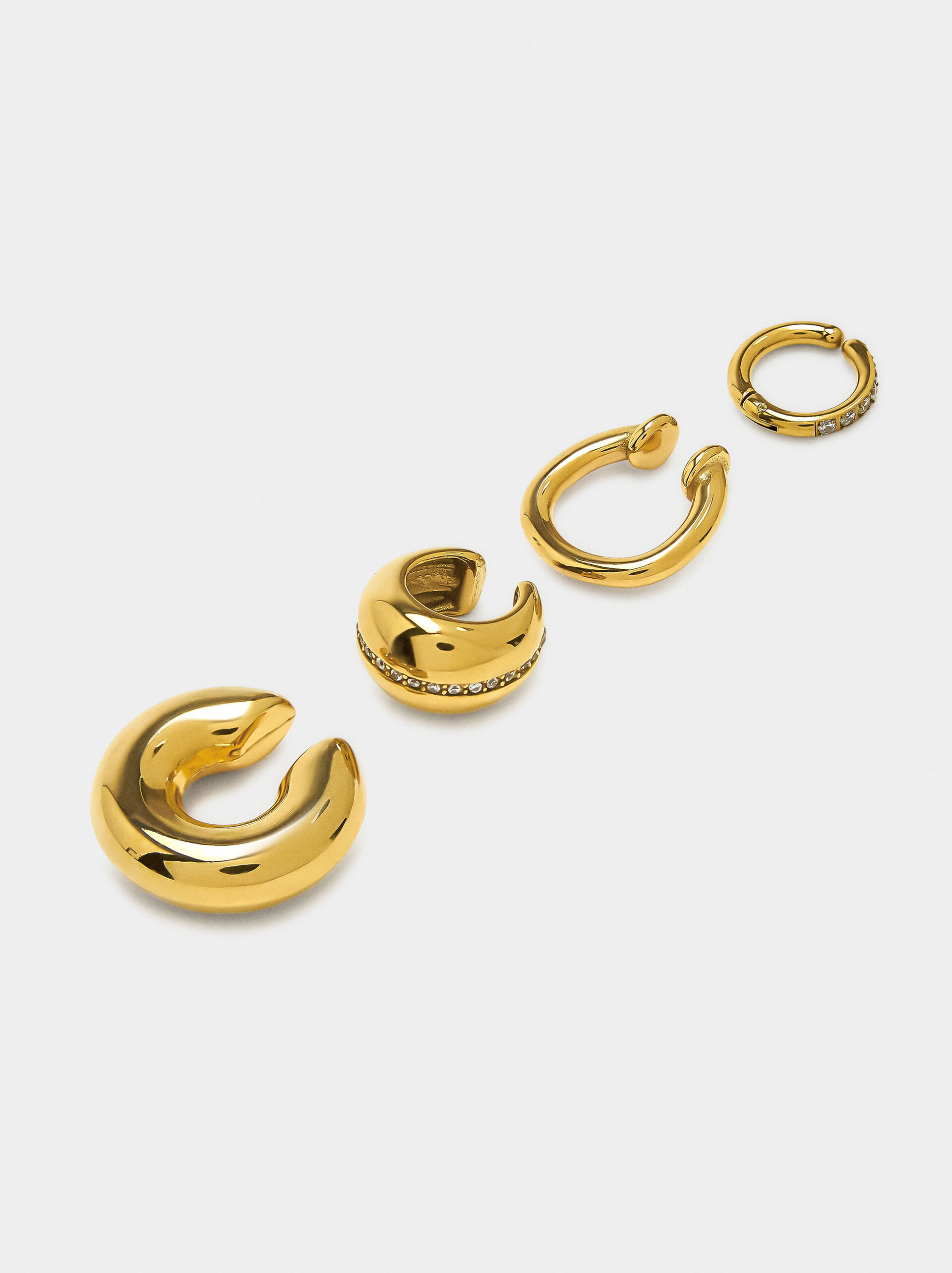 Set of earcuffs with crystals - stainless steel image number 1.0