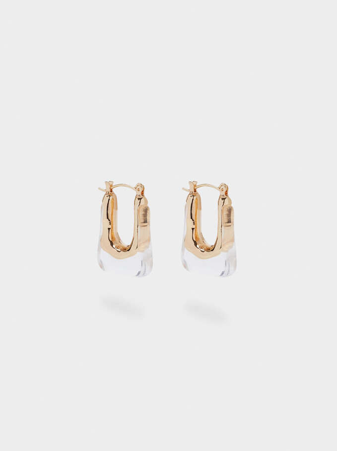 Irregular Hoop Earrings, Golden, hi-res