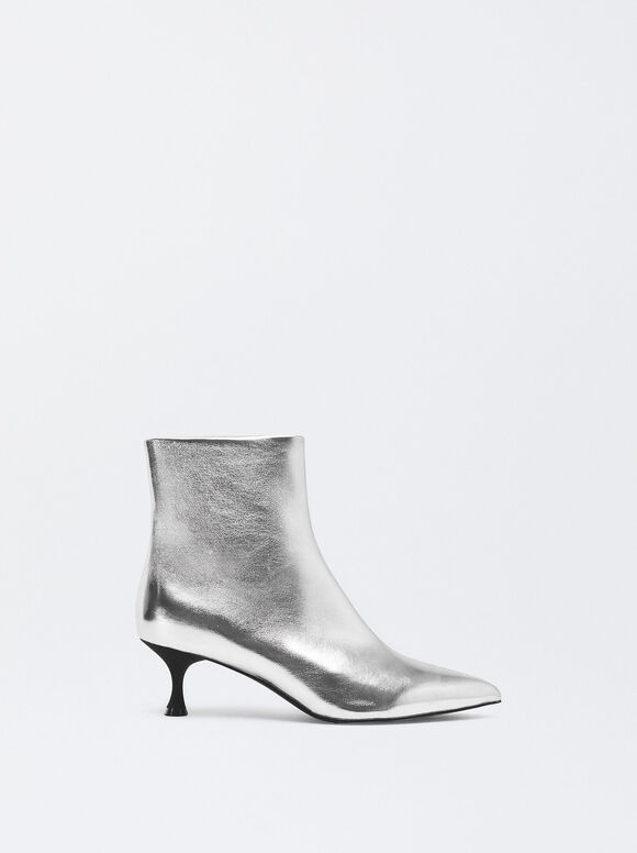 Metallic Kitten Heel Ankle Boot, Silver, hi-res