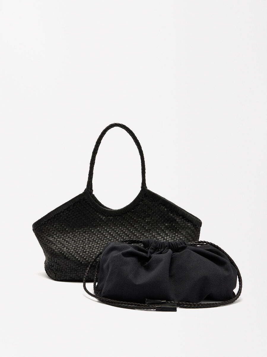 Woven leather shopper bag