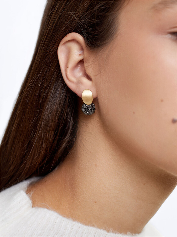 Short Earrings With Rhinestones, Multicolor, hi-res