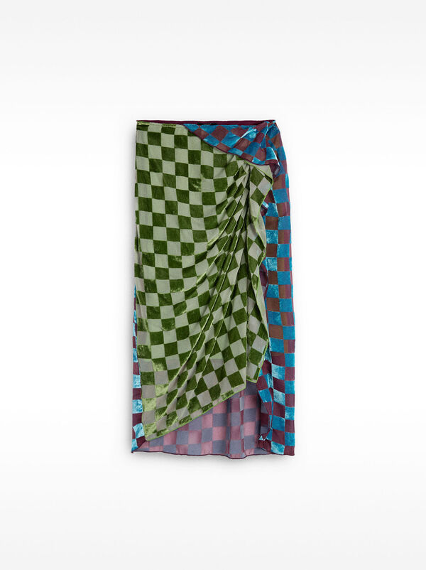 Velvet check skirt