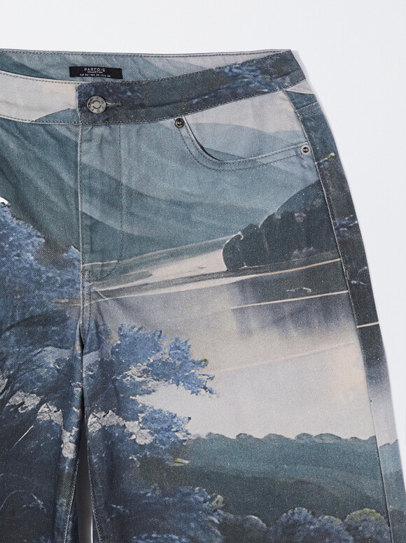 100% Cotton Printed Pants, Multicolor, hi-res