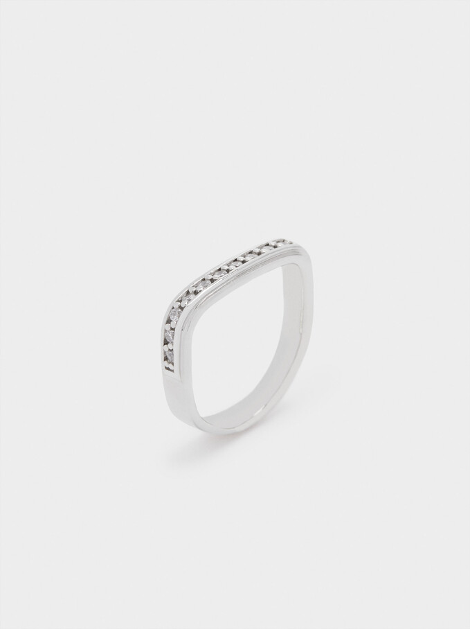 Pinky Finger Ring With Zirconia, Silver, hi-res