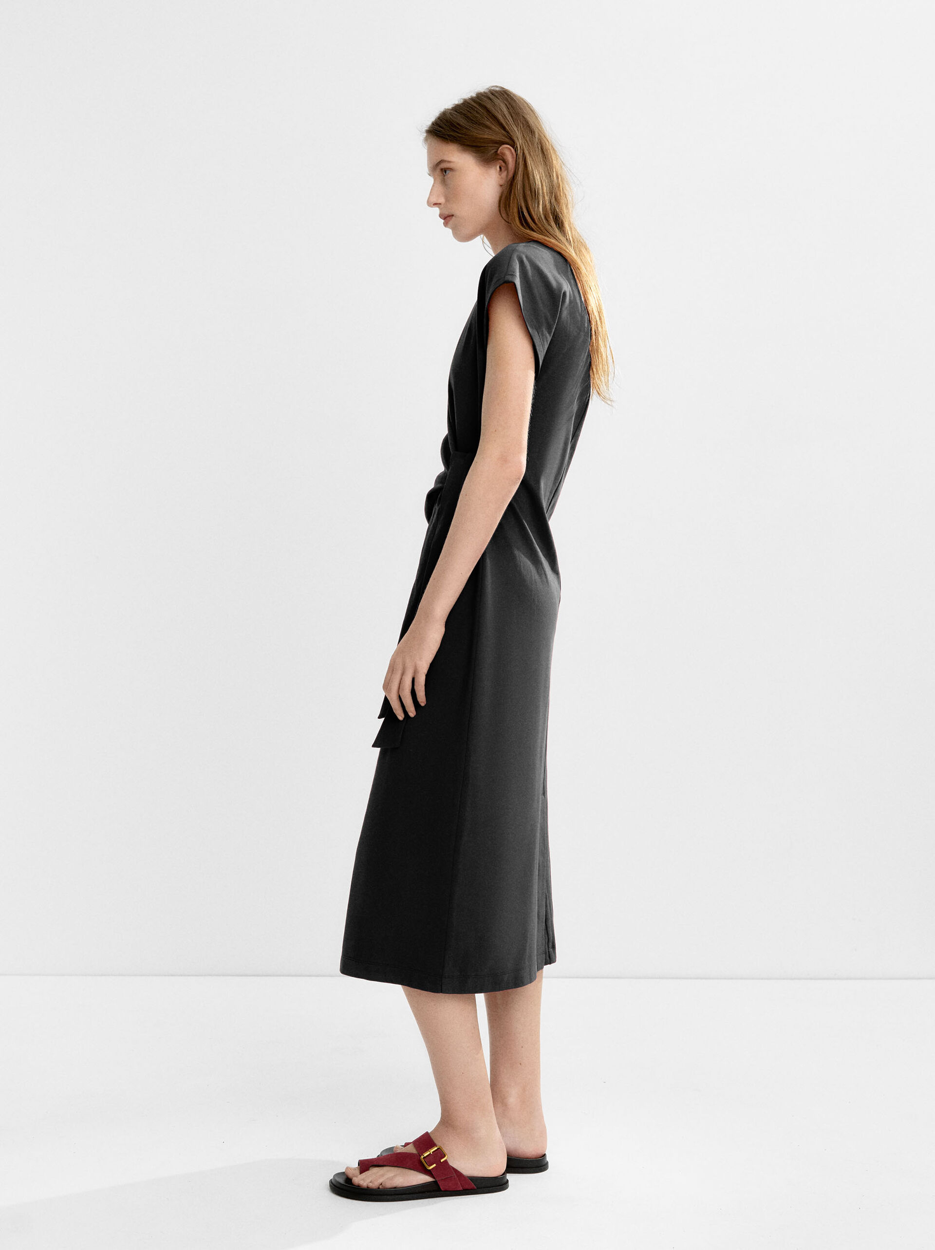 Draped dress with bow image number 4.0