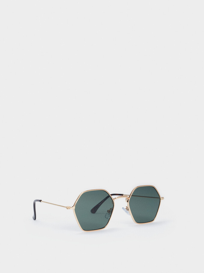 Hexagonal Metal Sunglasses, Golden, hi-res