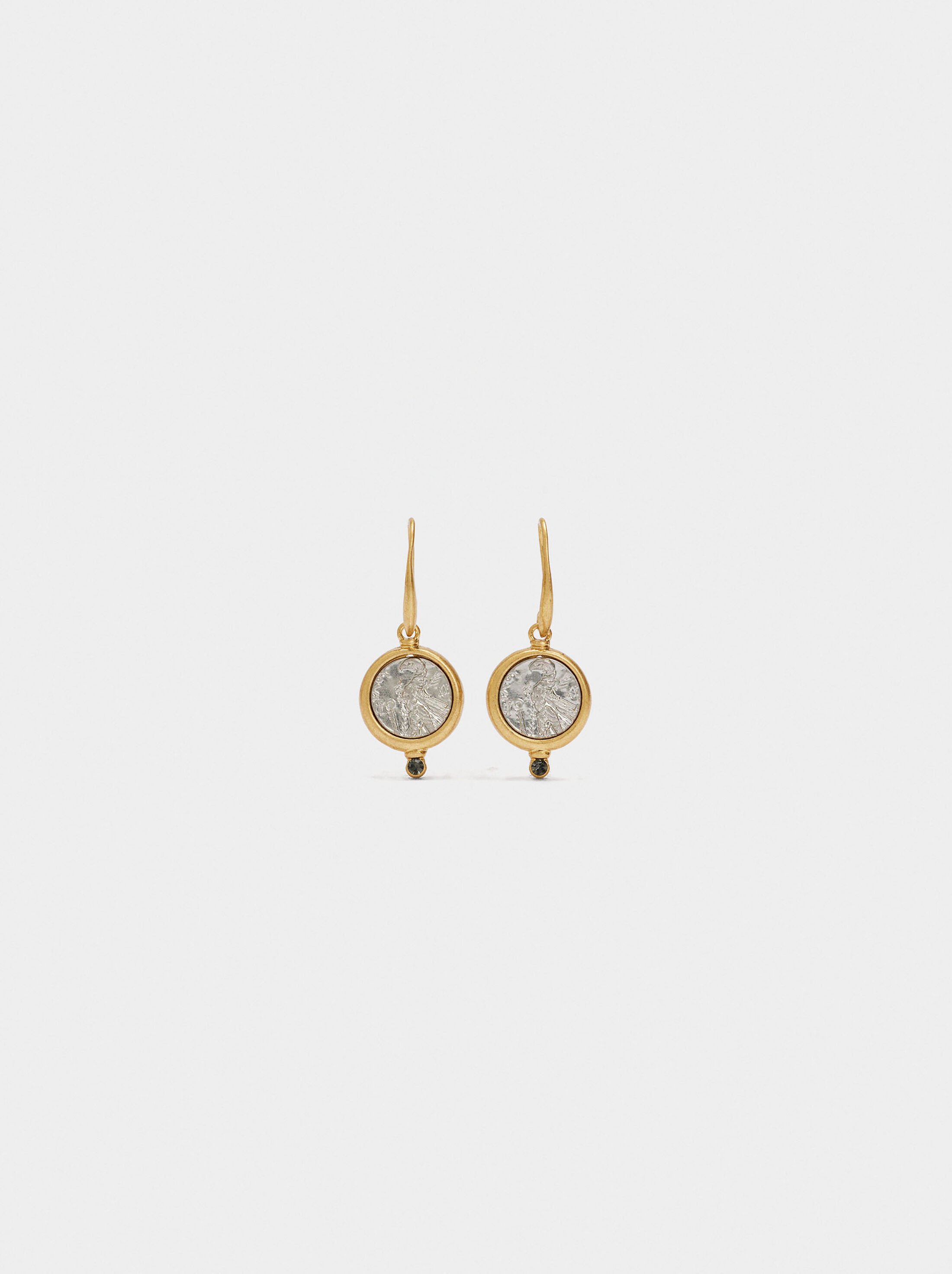 Bicolor coin earrings with crystal image number 0.0