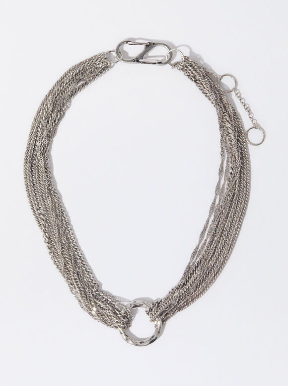 Silberne Halskette Mit Mehreren Ketten, Silber, hi-res