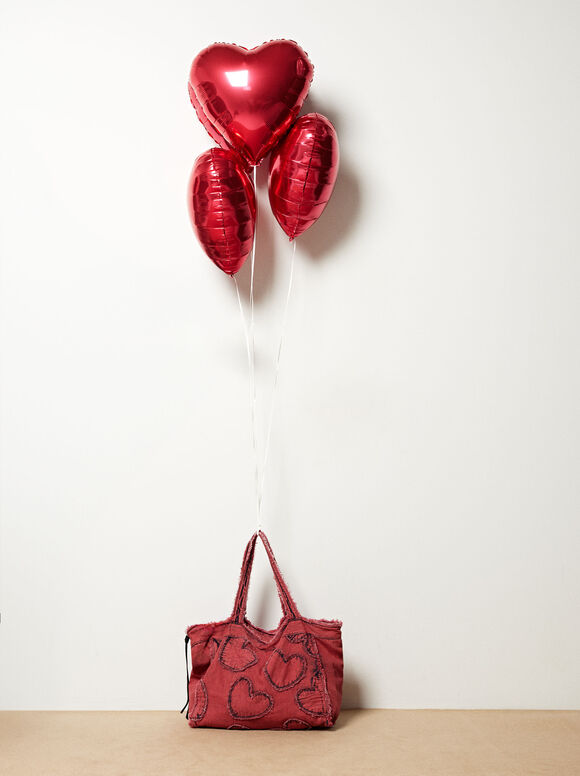 Online Exclusive - Shopper Bag With Hearts, Pink, hi-res