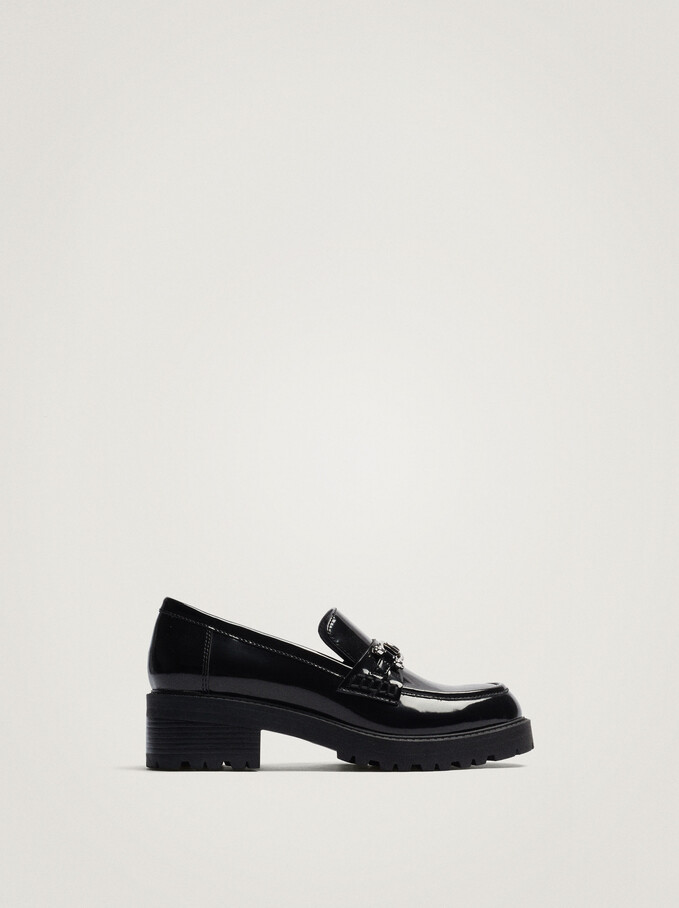 Loafers With Metallic Buckle, Black, hi-res