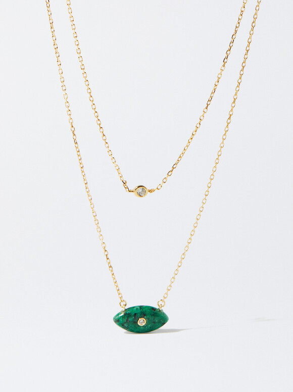 Collana Corta In Argento 925 Con Pietra - Giada Verde, Verde, hi-res