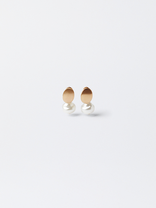 Short Earrings With Pearl, White, hi-res