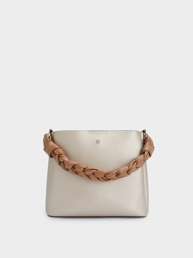 Handbag With Braided Handle, Silver, hi-res