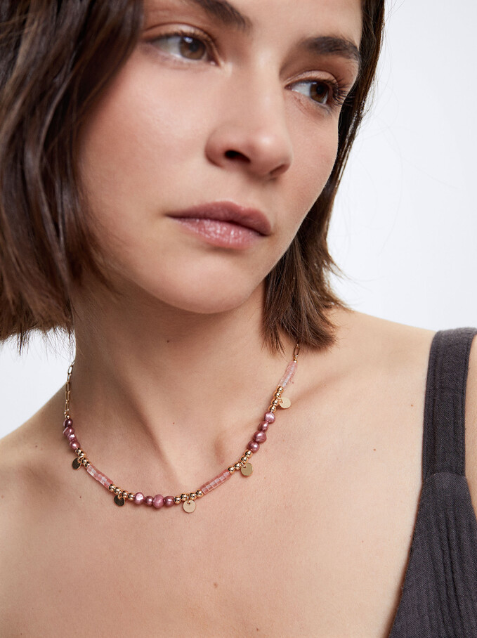 Necklace With Freshwater Pearl, Pink, hi-res