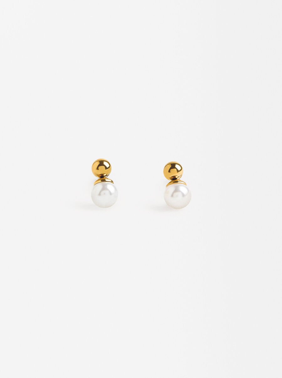 Set of necklace and earrings with pearl - stainless steel