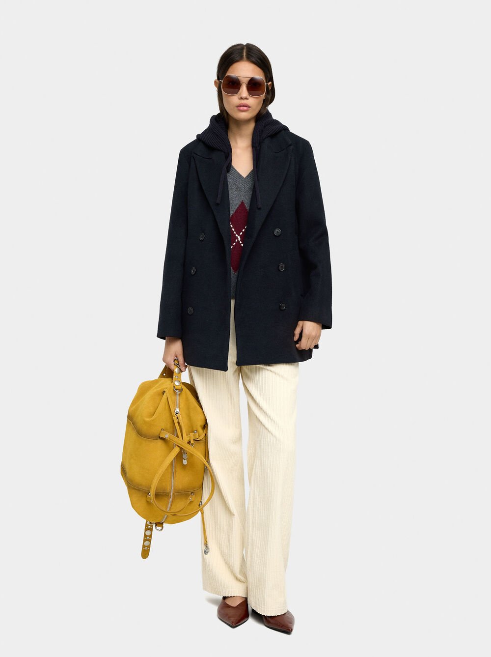 Jacket with wool blend with removable hood