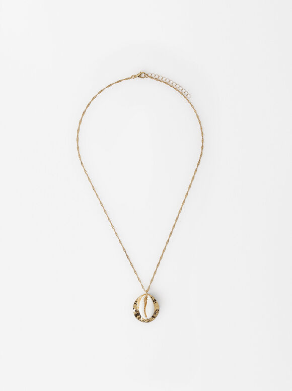 Gold Shell Necklace, White, hi-res
