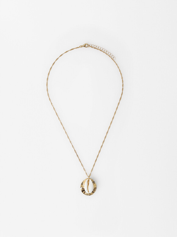 Gold Shell Necklace, White, hi-res