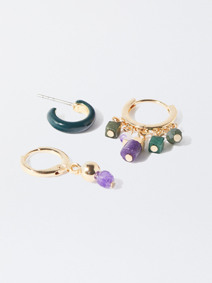 Set Of Earrings With Stones, Multicolor, hi-res