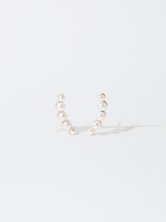 Gold-Toned Earrings With Faux Pearls, Golden, hi-res