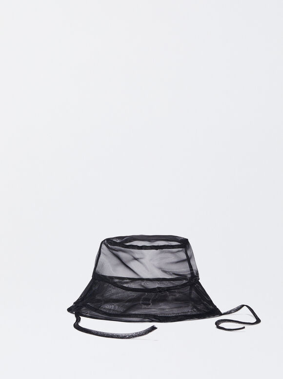 Online Exclusive - Bonnet Bucket En Organza, Noir, hi-res