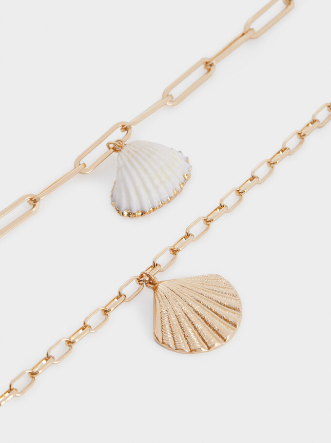 Set Of Necklaces With Shell Pendants, Golden, hi-res