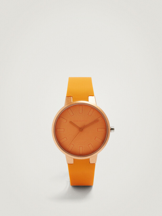 Watch With Silicone Strap, Orange, hi-res