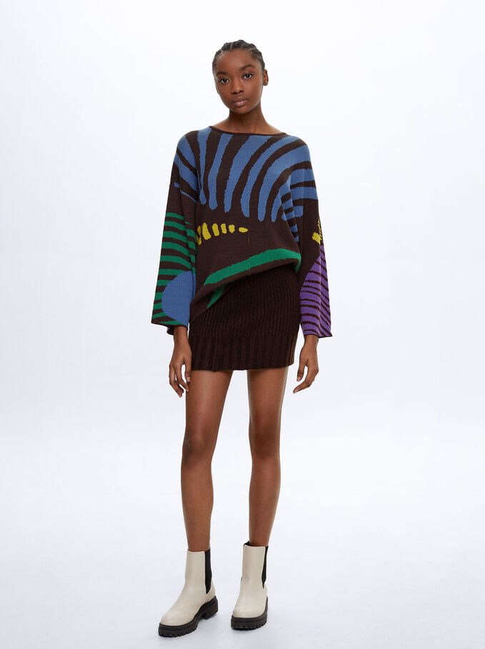 Jacquard Knit Sweater, Brown, hi-res