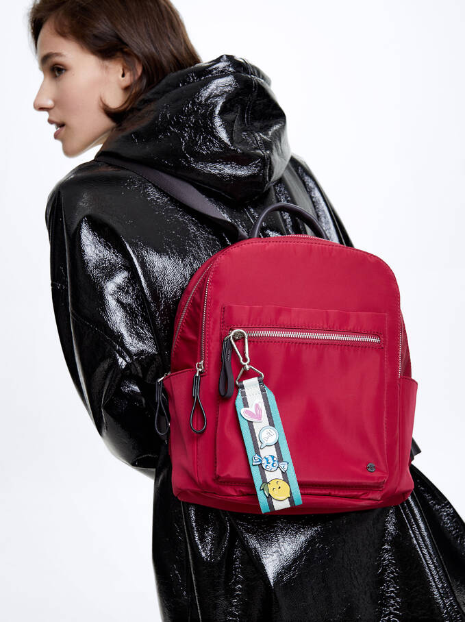 Nylon Backpack With Pendant, Red, hi-res