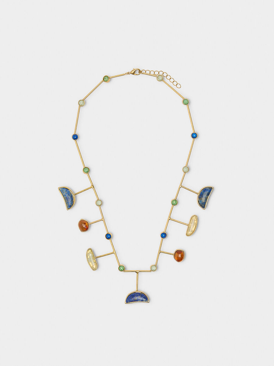 Rigid necklace with multicolor stones