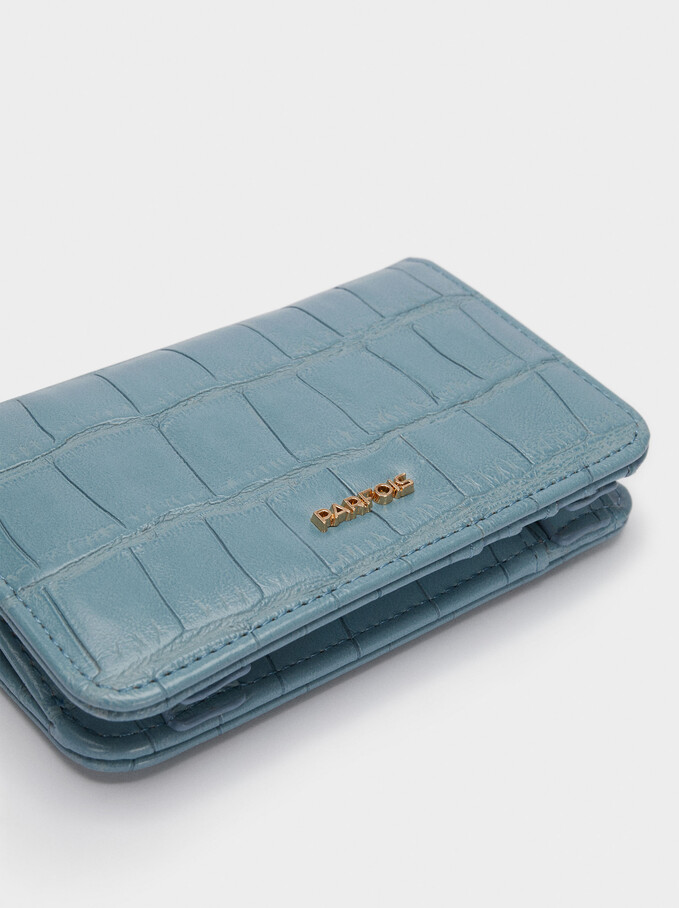Embossed Animal Print Compact Purse, Blue, hi-res