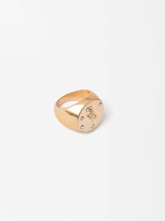 Crystal Signet Ring, Golden, hi-res